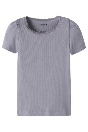 T-shirt rib gebreid paars