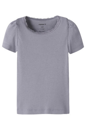 T-shirt rib gebreid paars