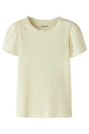 T-shirt rib gebreid lichtgeel