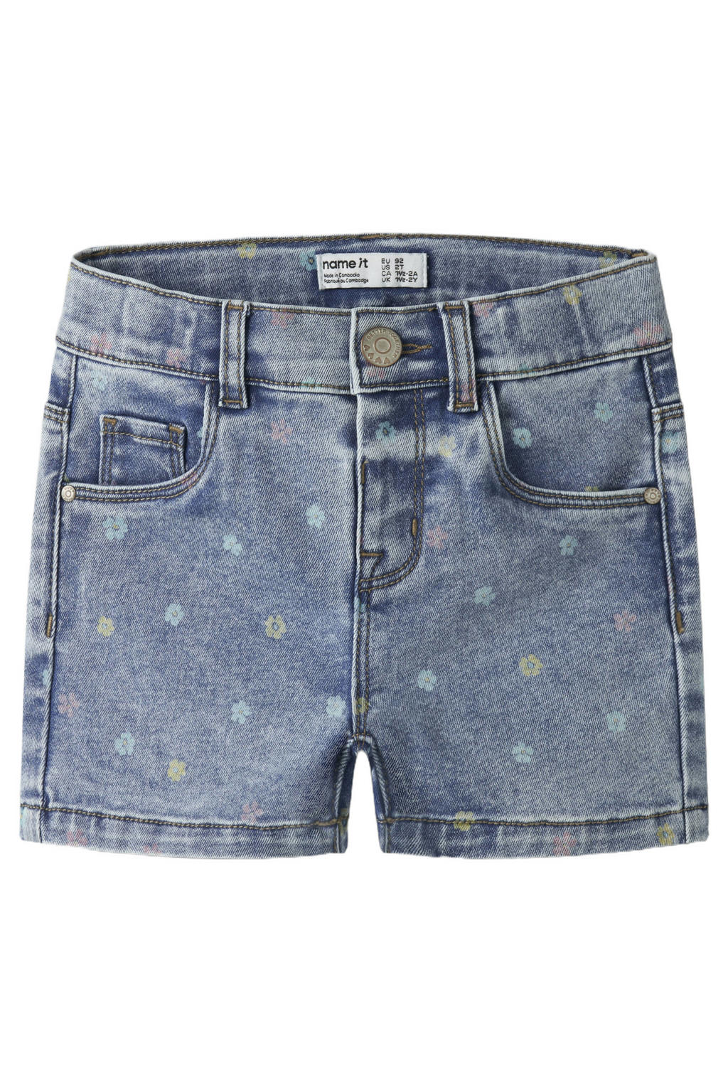Medium blue denim meisjes NAME IT MINI slim short van denim met regular waist en bloemenprint