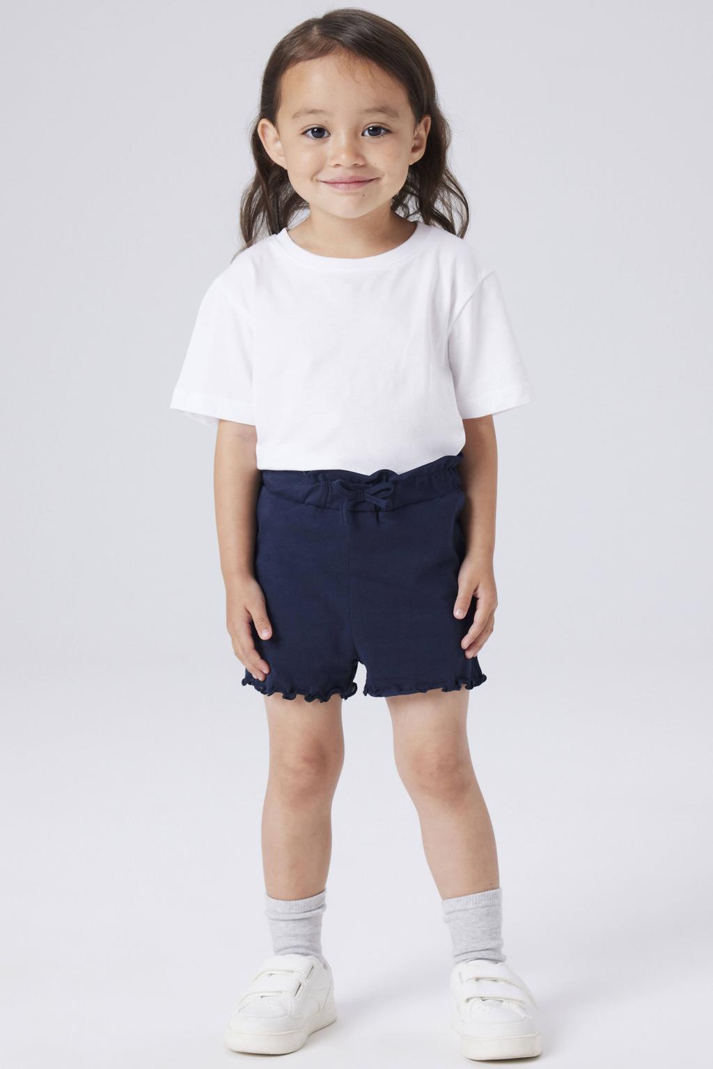 Donkerblauwe meisjes NAME IT MINI regular casual short van katoen met elastische tailleband en effen
