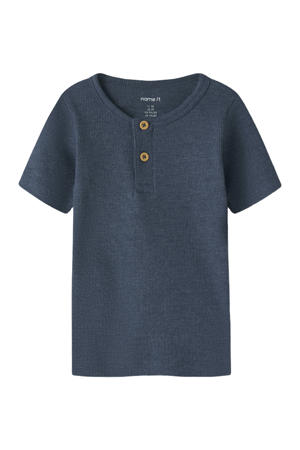 T-shirt rib gebreid indigo blauw