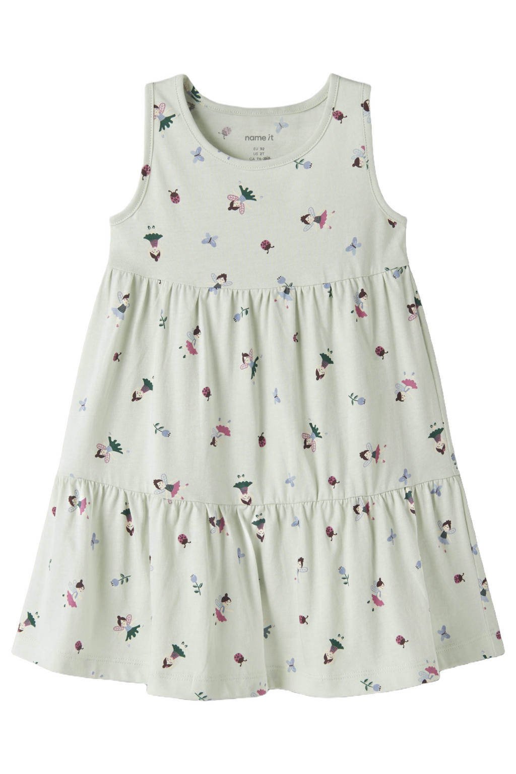 Mintgroen, rood en lichtblauwe meisjes NAME IT MINI zomerjurk van katoen met ronde hals