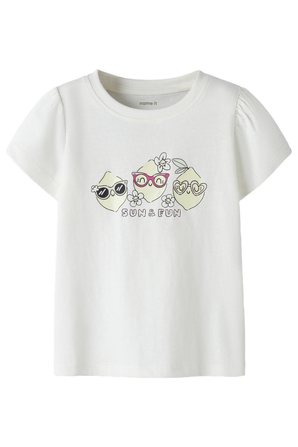 Witte meisjes NAME IT MINI T-shirt van katoen met printopdruk, korte mouwen en ronde hals