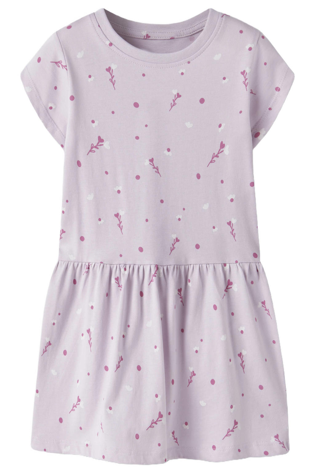 Roze en witte meisjes NAME IT MINI midi jurk van katoen met korte mouwen en ronde hals