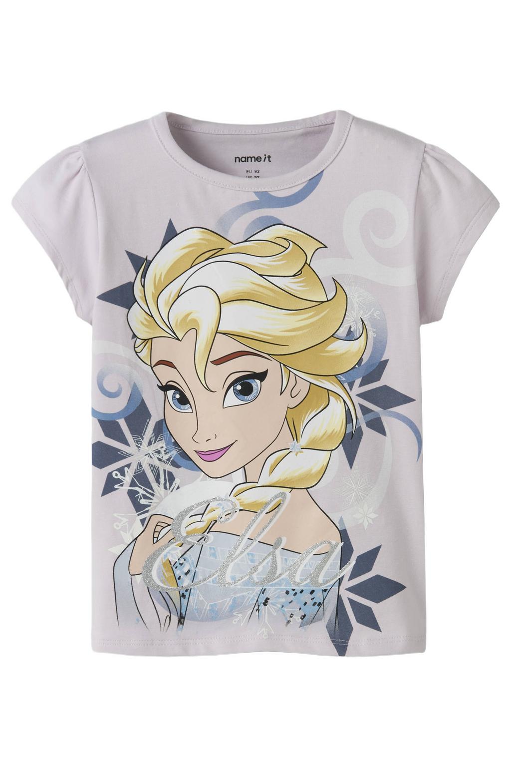 Lilakleurige meisjes NAME IT MINI Disney Frozen T-shirt met printopdruk en korte mouwen