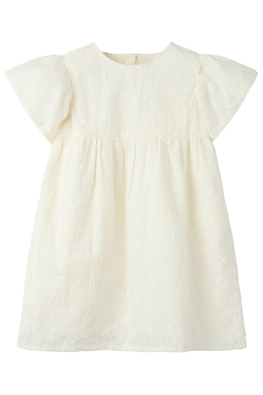 Witte meisjes NAME IT MINI A-lijn jurk van katoen met effen, korte mouwen, ronde hals en knoopsluiting