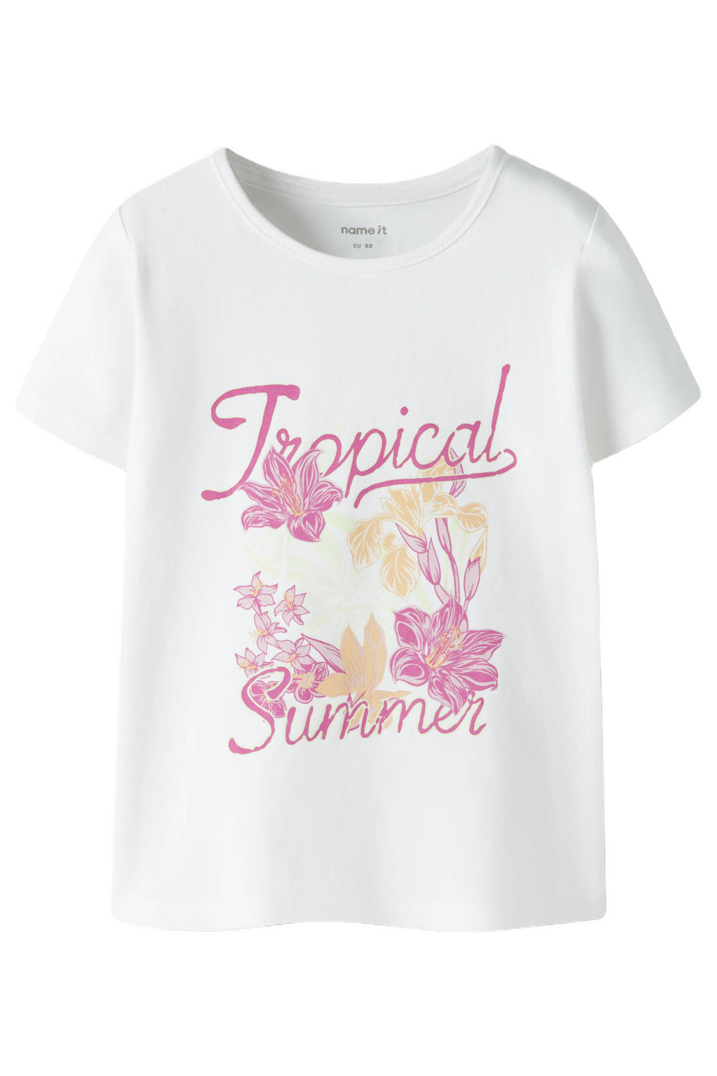 Witte meisjes NAME IT MINI T-shirt van stretchkatoen met printopdruk, korte mouwen en ronde hals