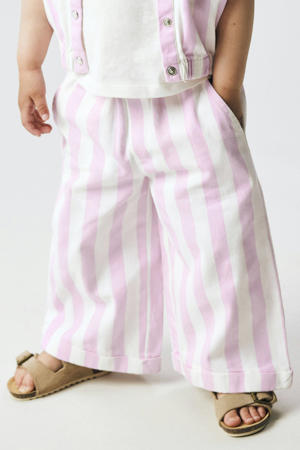 wide leg high waist gestreepte casual broek roze