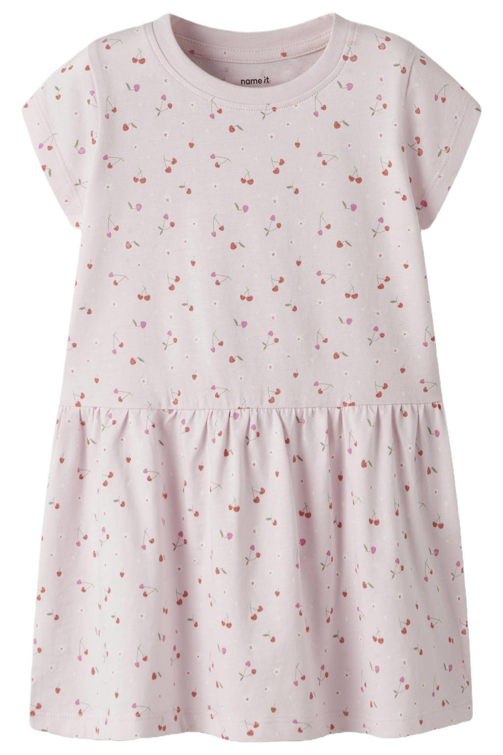 Lichtroze en roze meisjes NAME IT MINI midi jurk van katoen met korte mouwen en ronde hals