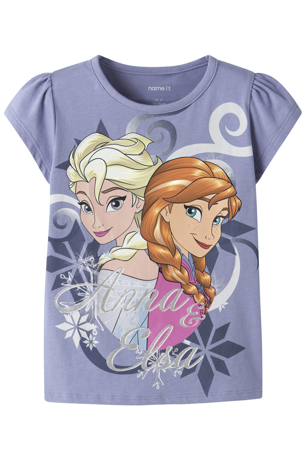 Paarse meisjes NAME IT MINI Disney Frozen T-shirt met printopdruk en korte mouwen