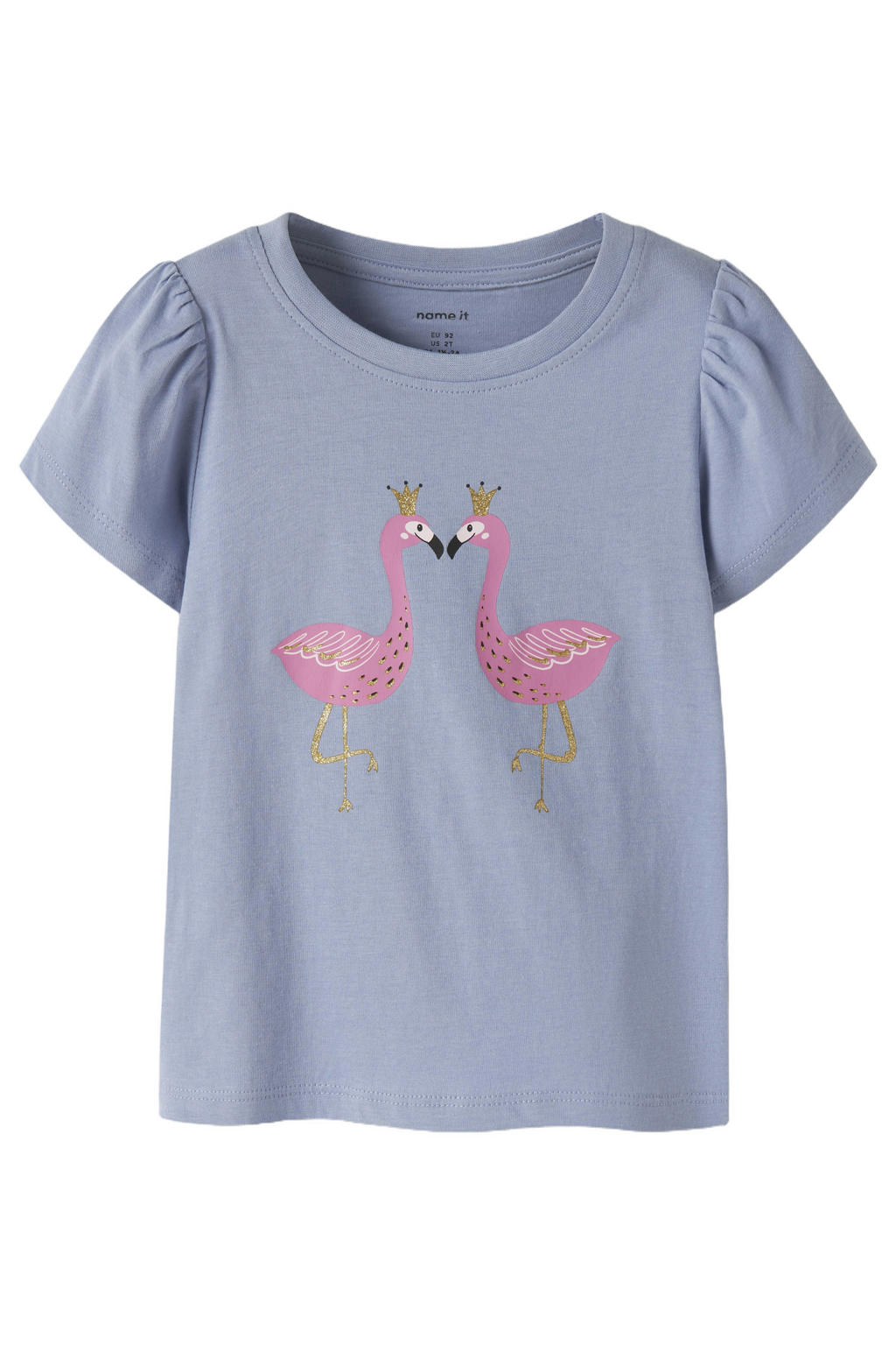 Lilakleurige meisjes NAME IT MINI T-shirt van katoen met printopdruk, korte mouwen en ronde hals