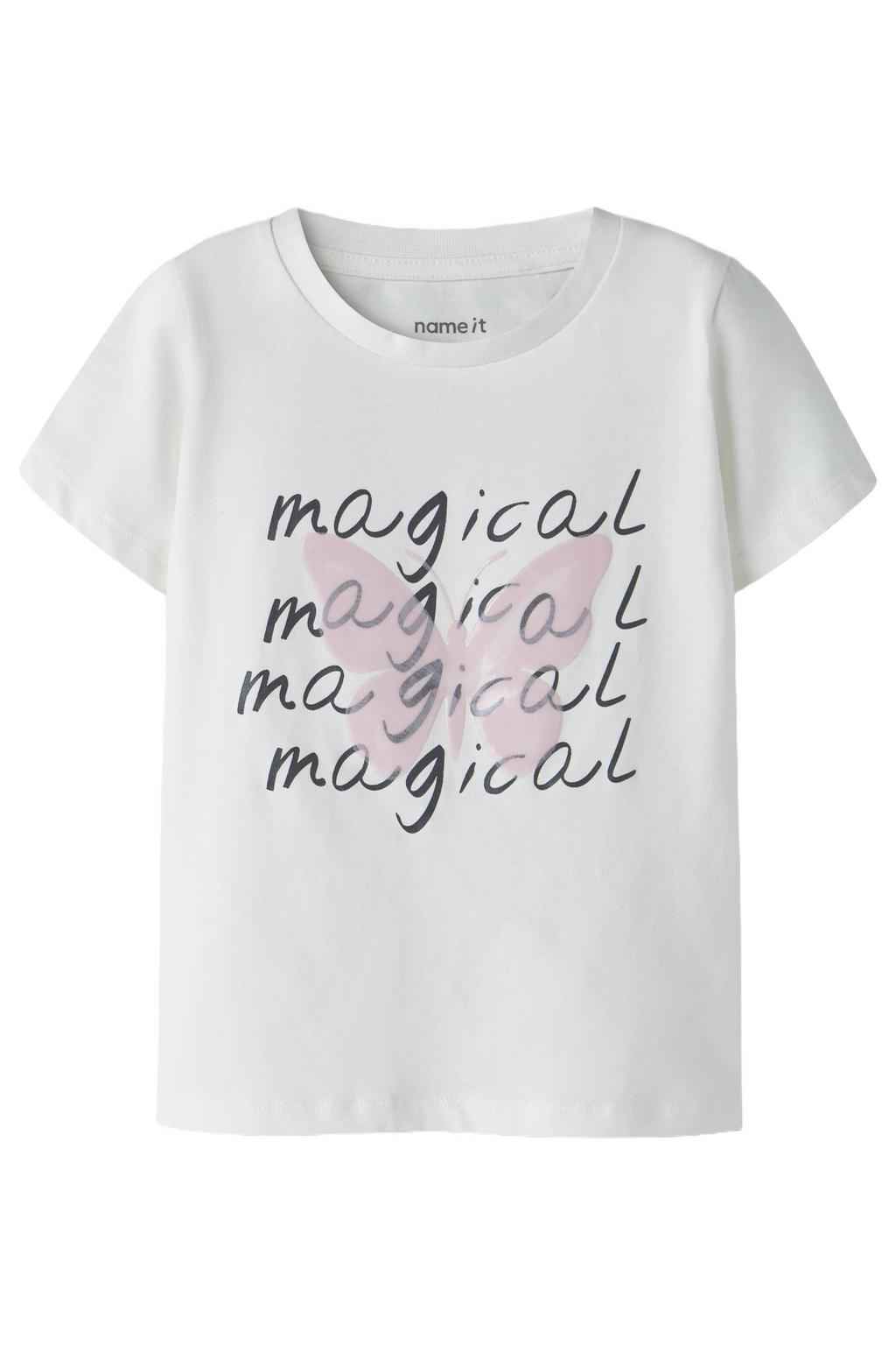 Witte meisjes NAME IT MINI T-shirt van stretchkatoen met printopdruk, korte mouwen en ronde hals