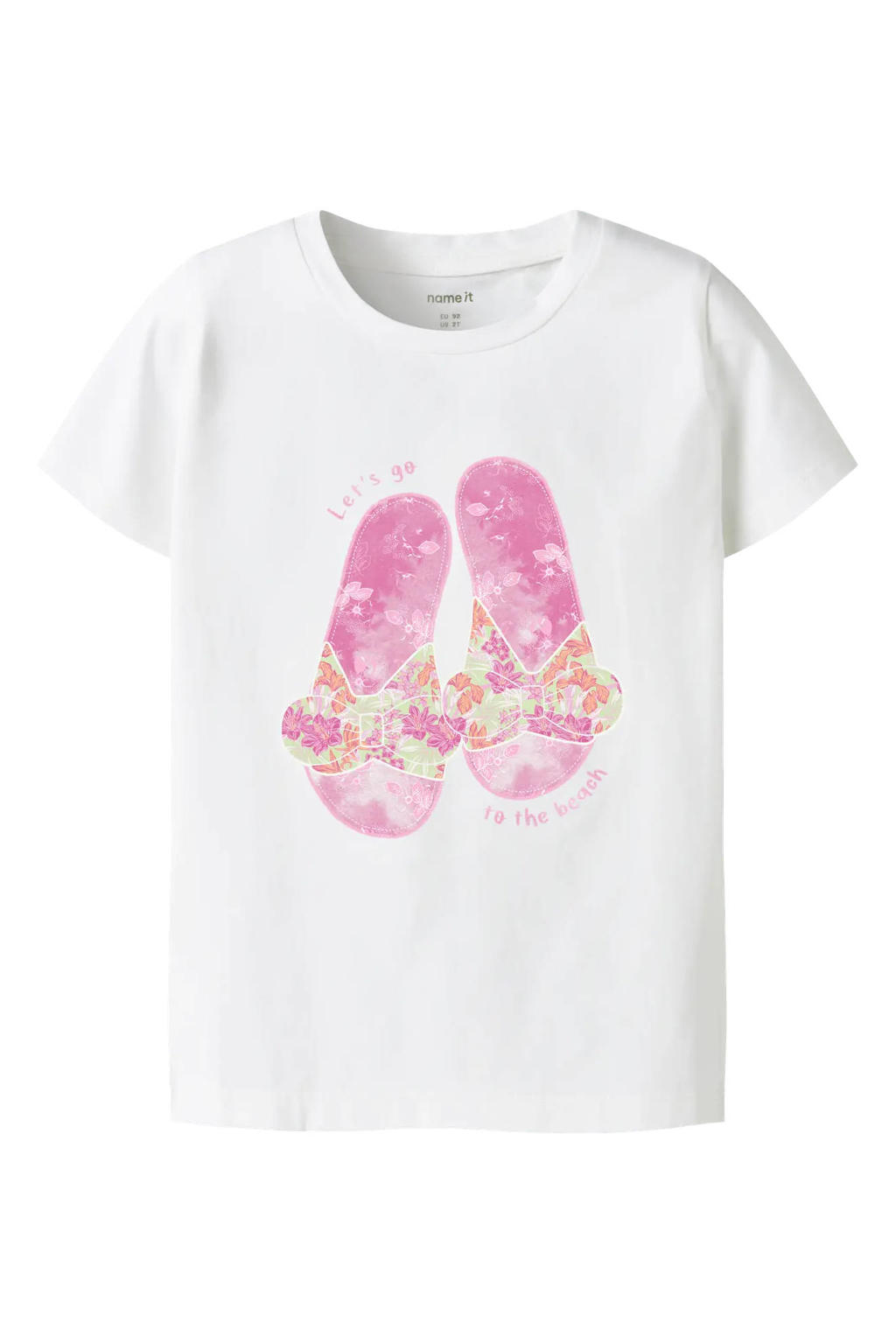 Witte meisjes NAME IT MINI T-shirt van stretchkatoen met printopdruk, korte mouwen en ronde hals