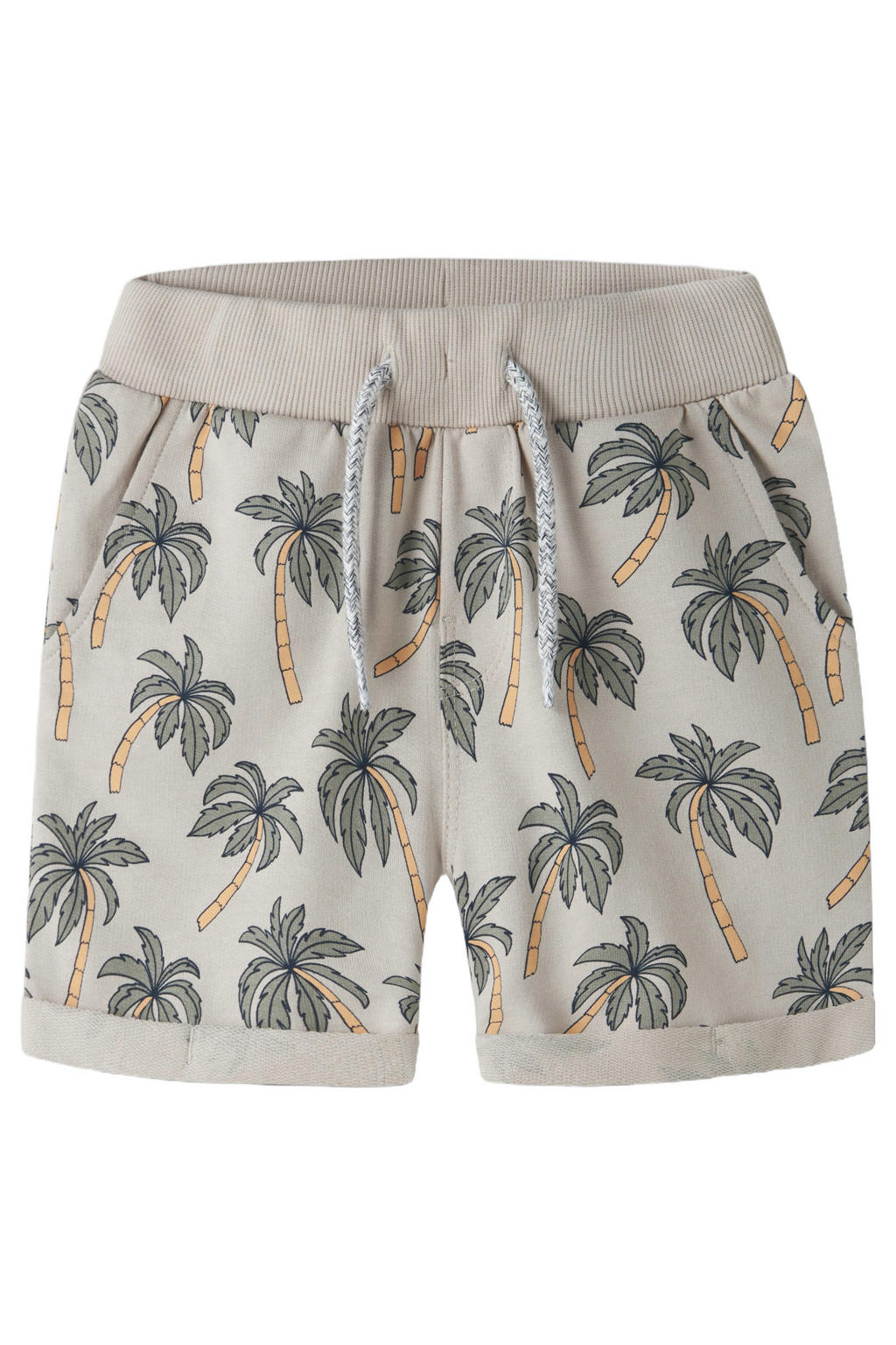Grijze jongens en meisjes NAME IT MINI regular sweatshort van katoen met elastische tailleband met koord