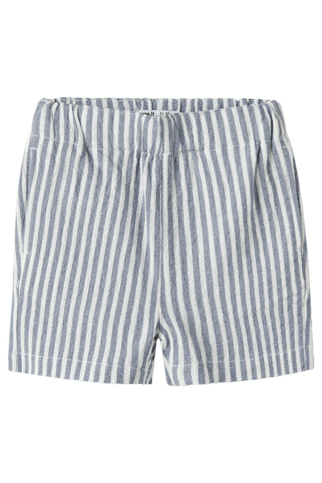 Blauw en witte jongens NAME IT MINI regular gestreepte casual short van katoen met elastische tailleband