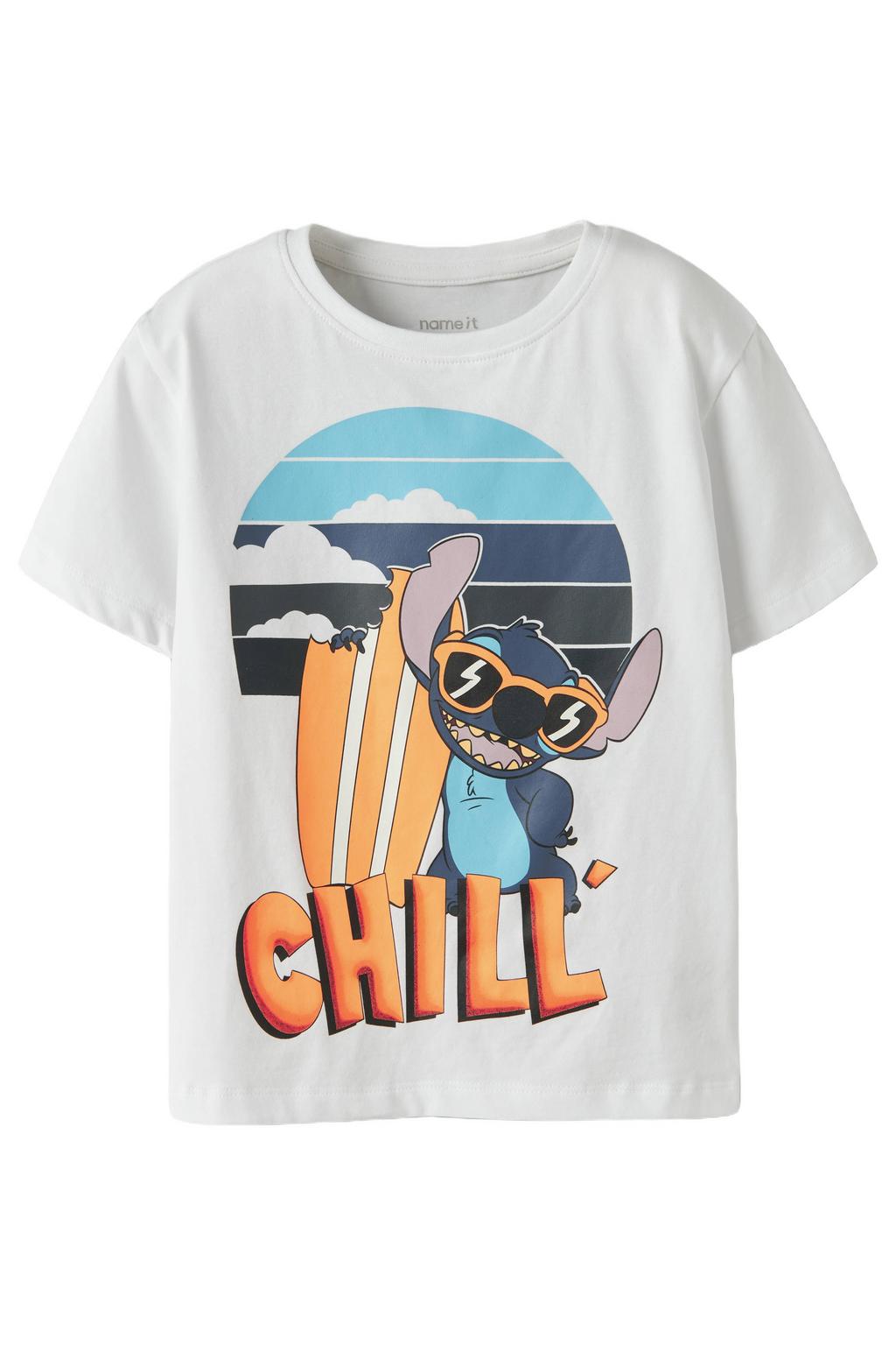 Witte jongens NAME IT MINI Lilo & Stitch T-shirt met printopdruk, korte mouwen en ronde hals