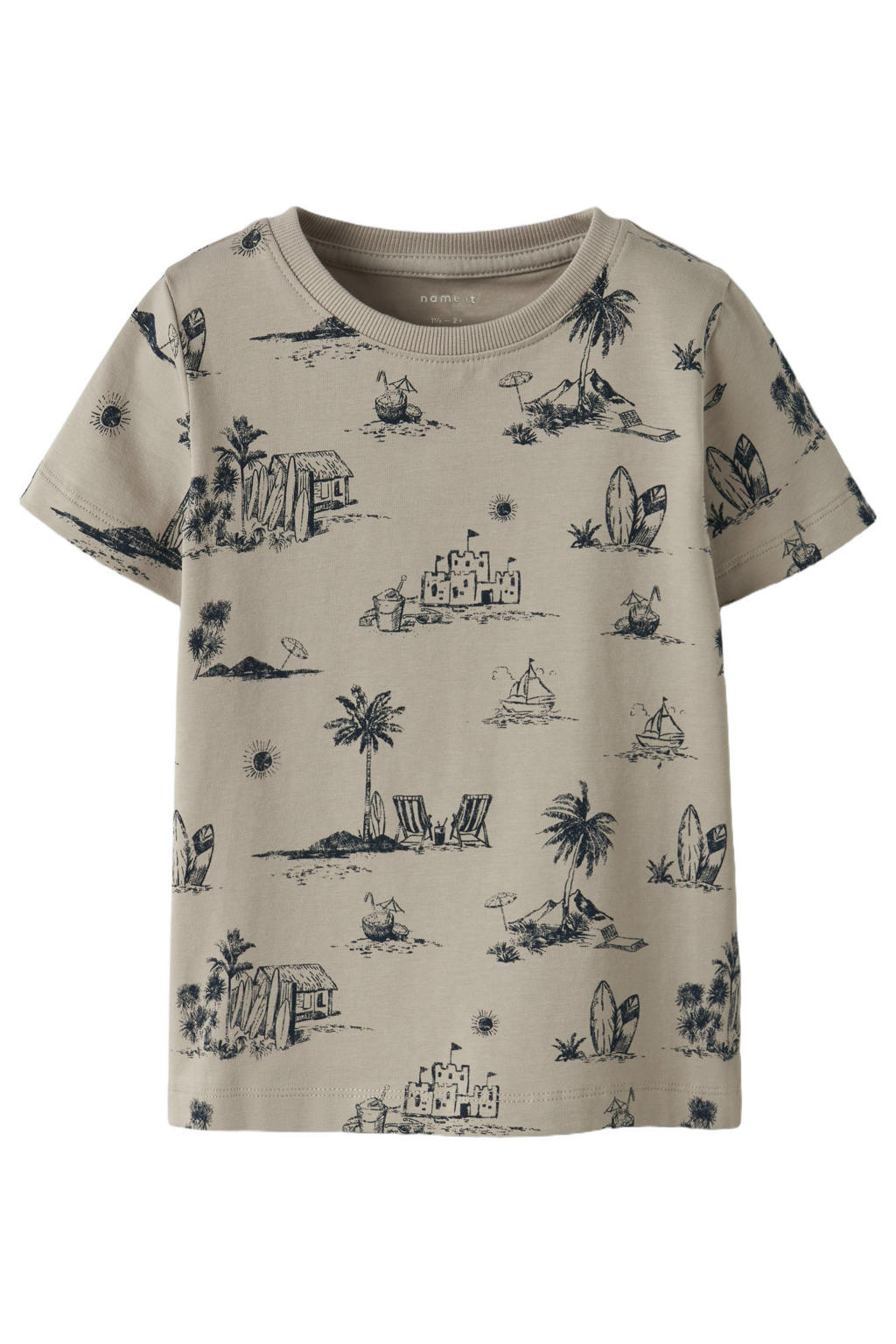 Zandkleurige jongens NAME IT MINI T-shirt van stretchkatoen met korte mouwen en ronde hals