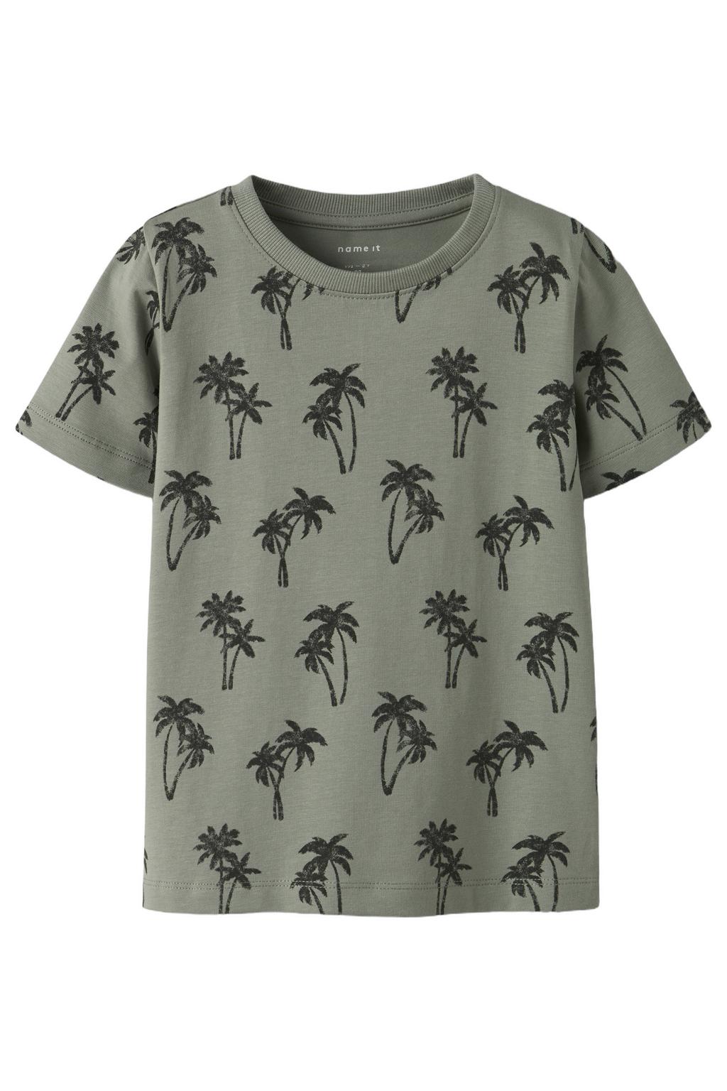 Groene jongens NAME IT MINI T-shirt van stretchkatoen met korte mouwen en ronde hals