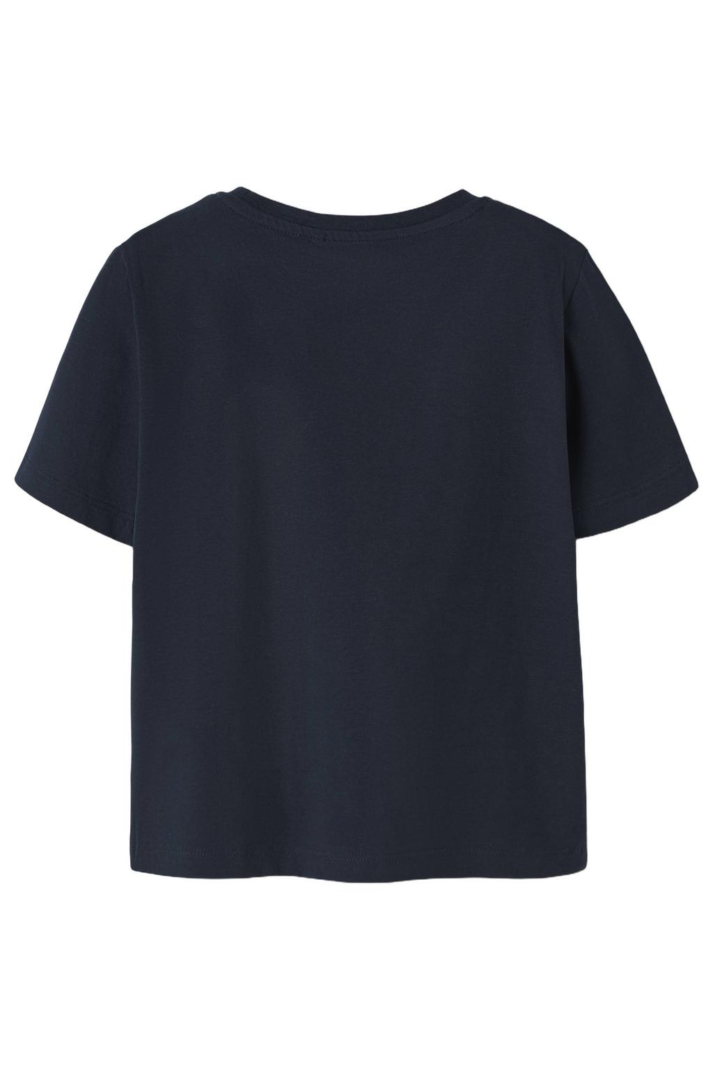 Donkerblauwe jongens NAME IT MINI Lilo & Stitch T-shirt met printopdruk, korte mouwen en ronde hals
