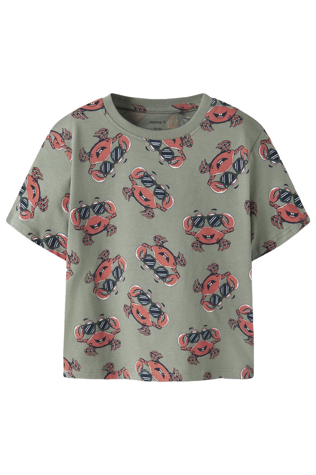 Grijsgroen, grijs en rode jongens NAME IT MINI T-shirt groen van katoen met korte mouwen