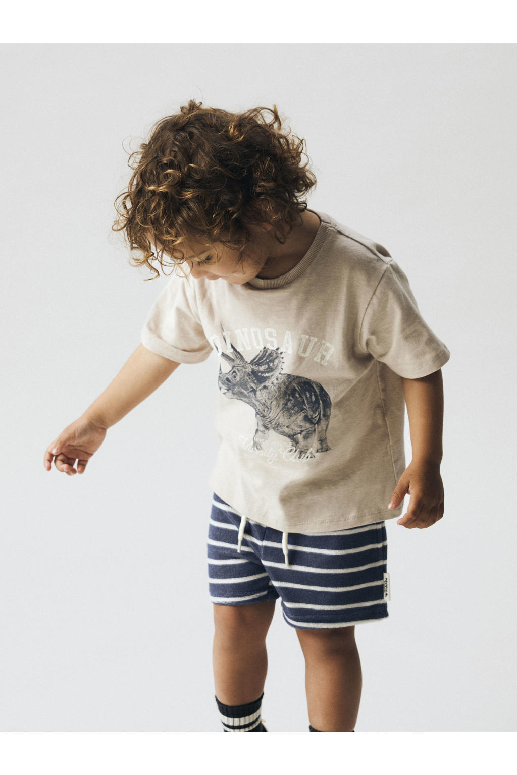 Grijze jongens NAME IT MINI T-shirt van stretchkatoen met printopdruk, korte mouwen en ronde hals