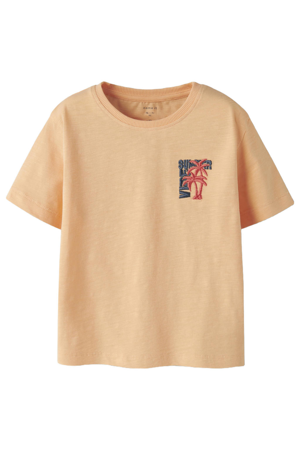 Oranje jongens NAME IT MINI T-shirt van stretchkatoen met printopdruk, korte mouwen, ronde hals en borduursels