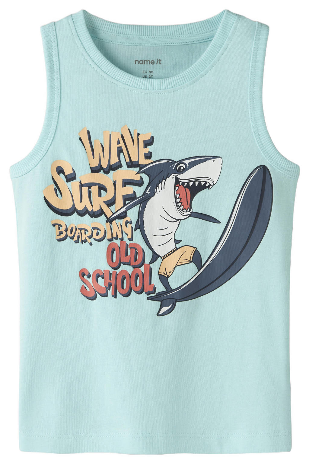 Lichtblauwe jongens NAME IT MINI tanktop van katoen met printopdruk en ronde hals