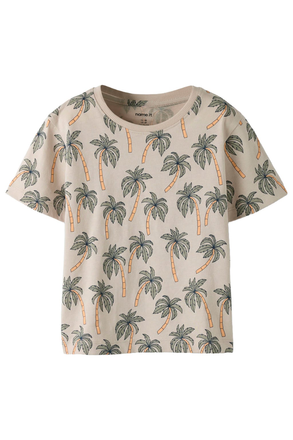 Beige en groene jongens NAME IT MINI T-shirt van katoen met korte mouwen en ronde hals