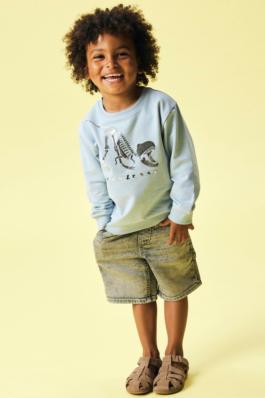 Grey denim jongens NAME IT MINI regular waist short van denim met loose fit, elastische tailleband en effen