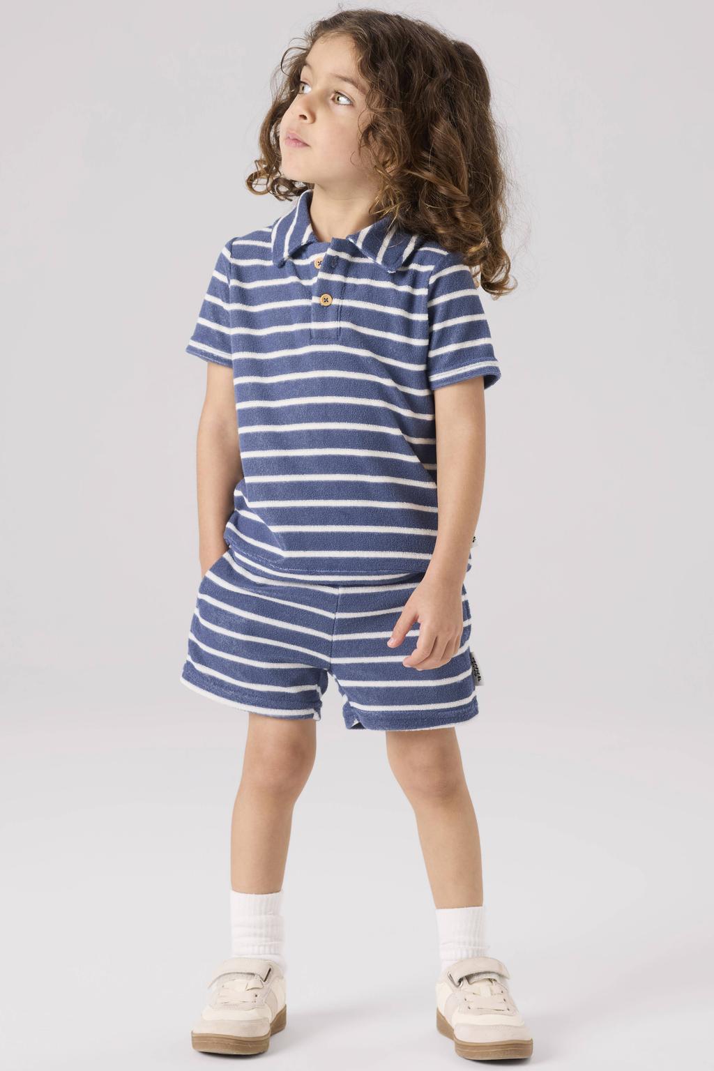 Blauw en witte jongens NAME IT MINI regular gestreepte casual short van badstof met elastische tailleband met koord