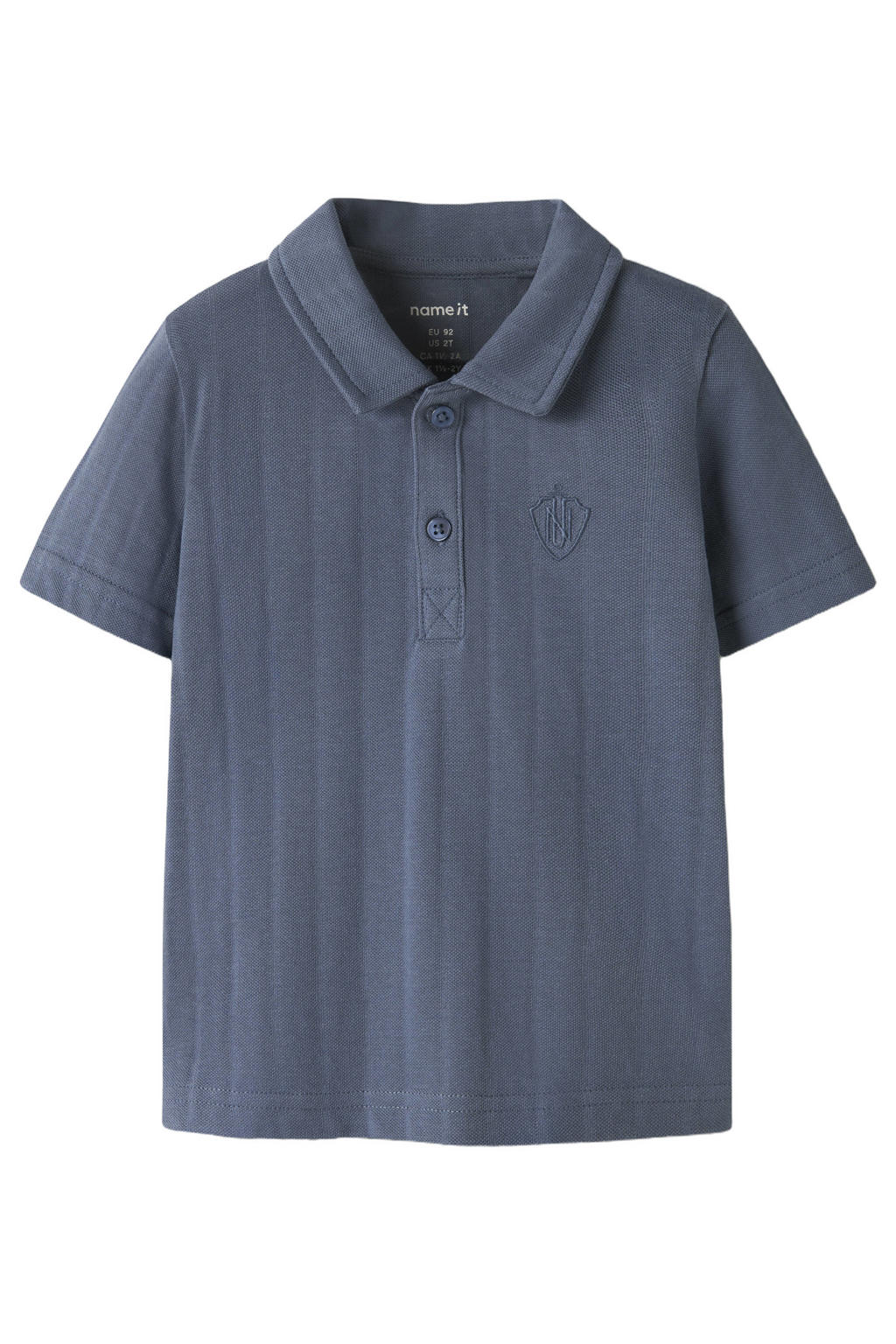 Blauwe jongens NAME IT MINI polo van katoen met effen, korte mouwen, knoopsluiting en borduursels