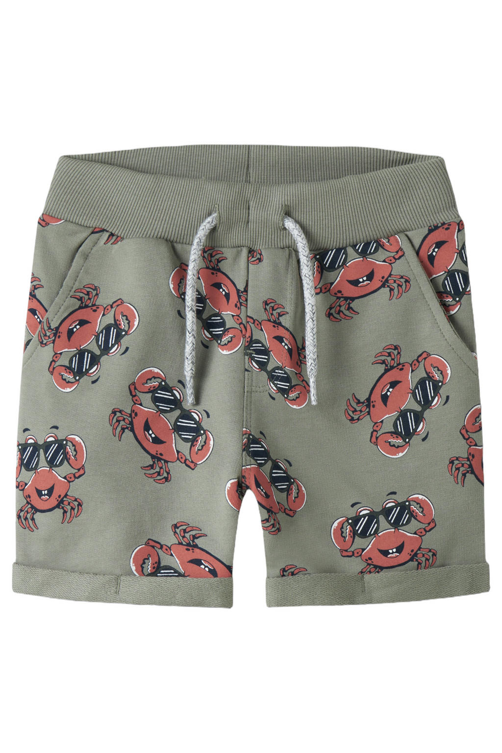 Kaki en rode jongens en meisjes NAME IT MINI sweatshort van katoen met regular fit, regular waist en elastische tailleband met koord