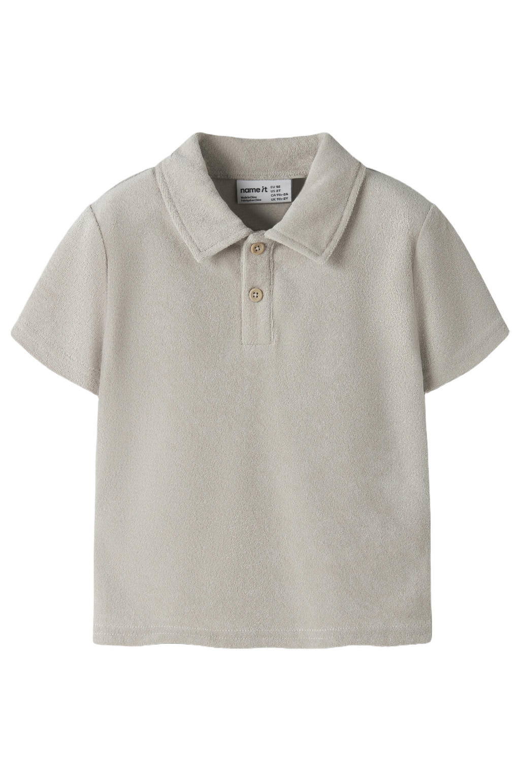 Beige jongens NAME IT MINI polo van badstof met effen, korte mouwen en knoopsluiting