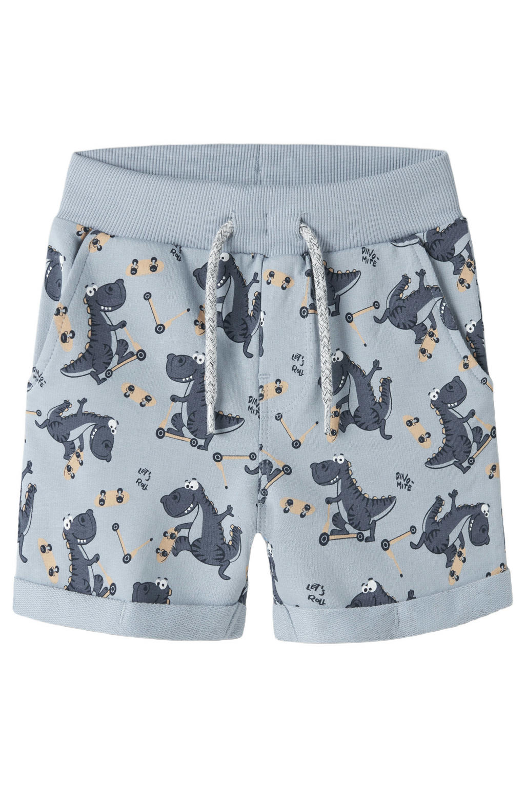 Lichtblauwe jongens en meisjes NAME IT MINI sweatshort van katoen met regular fit, regular waist en elastische tailleband met koord