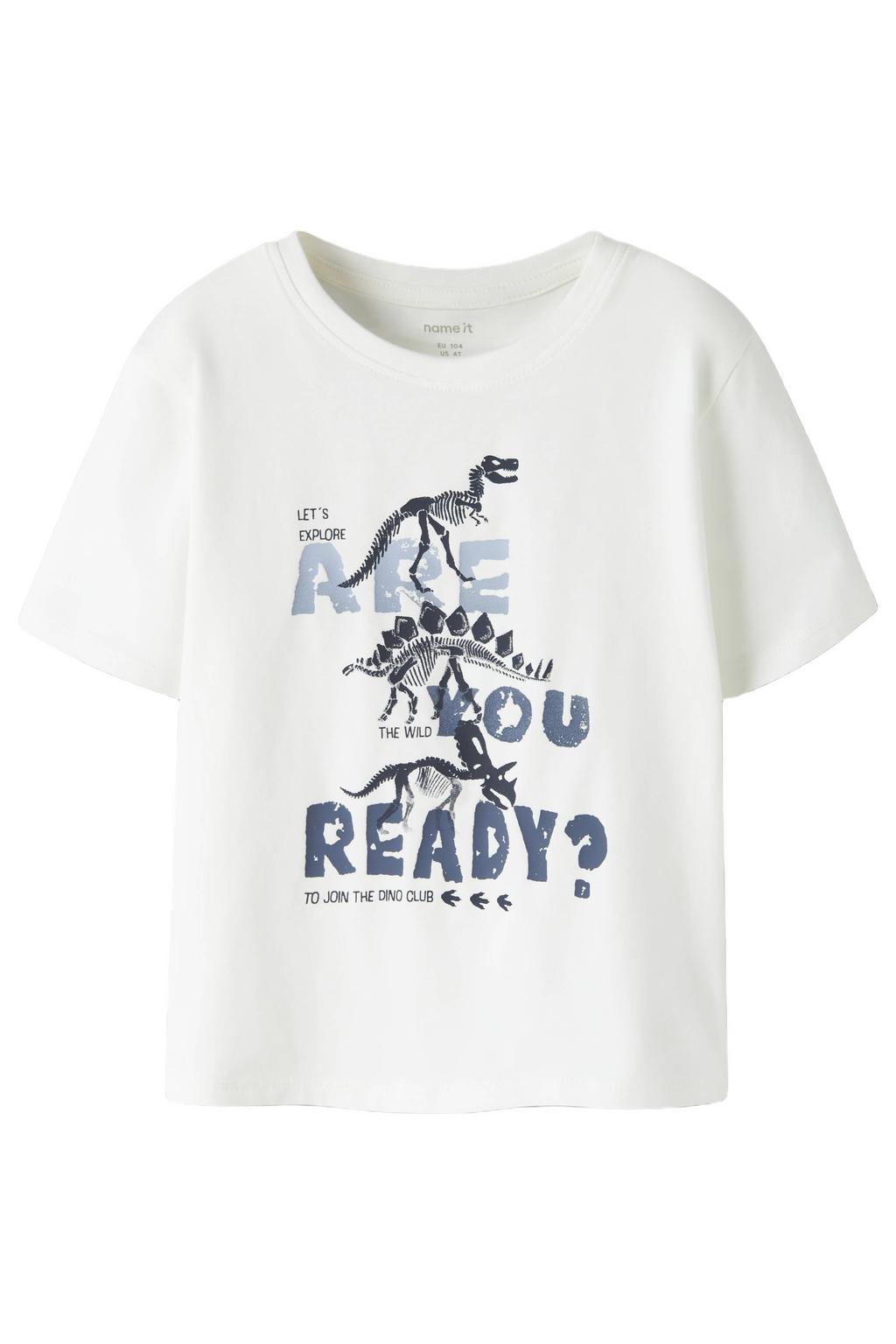 Witte jongens NAME IT MINI T-shirt van stretchkatoen met printopdruk, korte mouwen en ronde hals