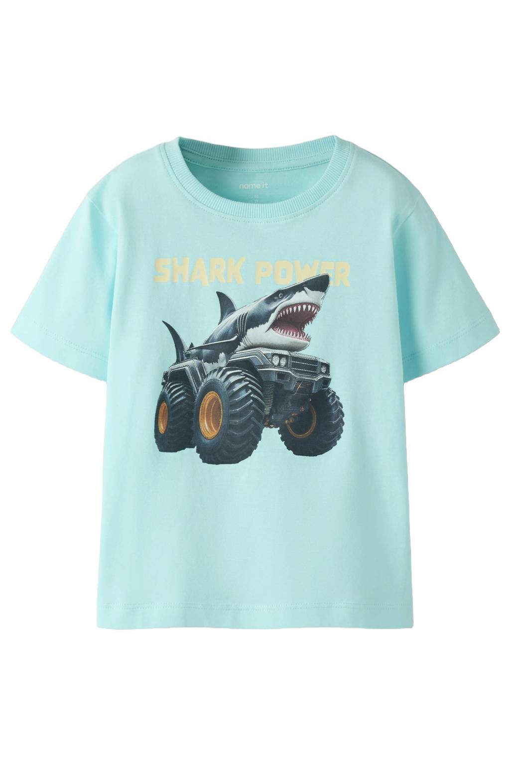 Blauwe jongens NAME IT MINI T-shirt blauw van katoen met printopdruk, korte mouwen en ronde hals