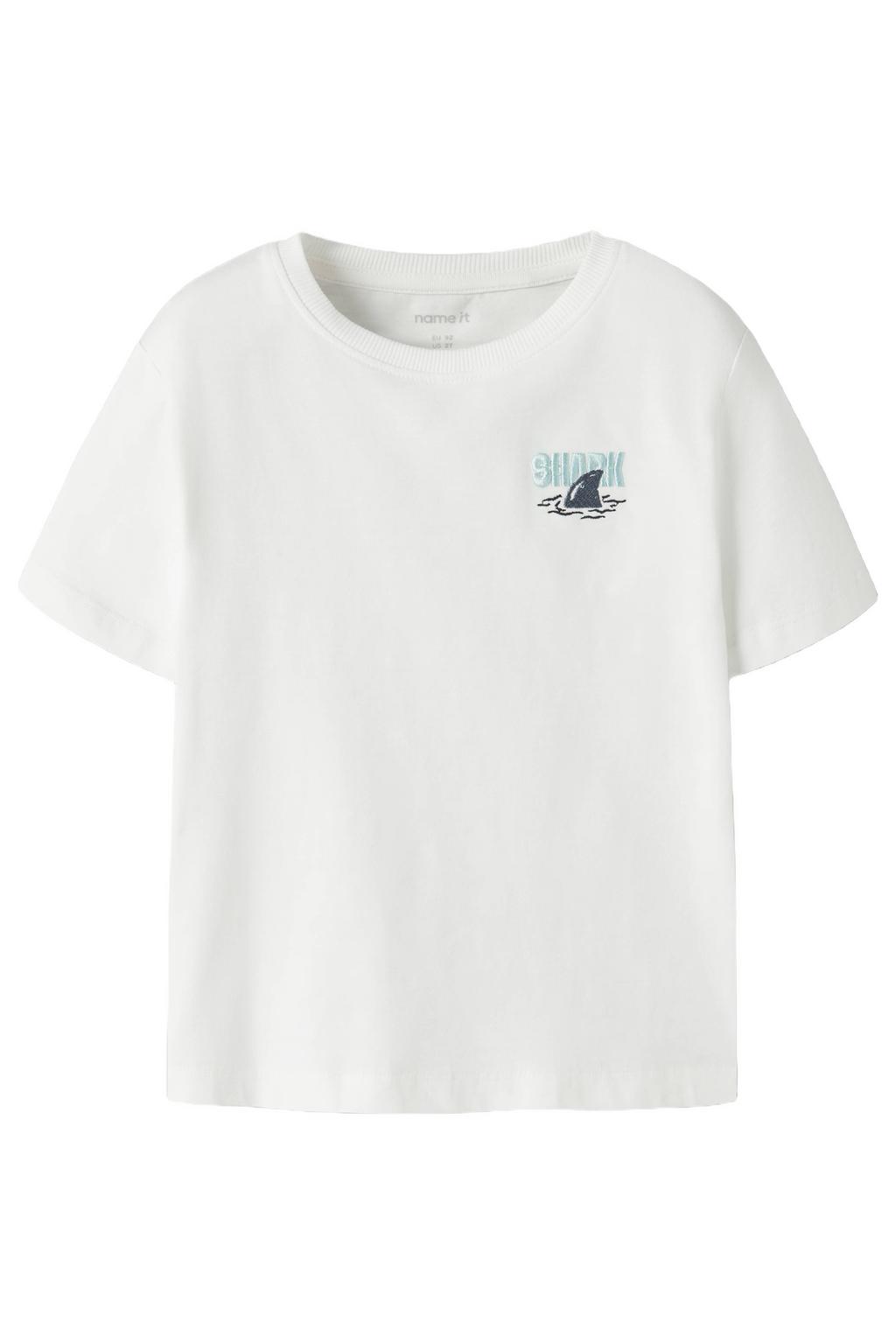Witte jongens NAME IT MINI T-shirt van stretchkatoen met printopdruk, korte mouwen, ronde hals en borduursels