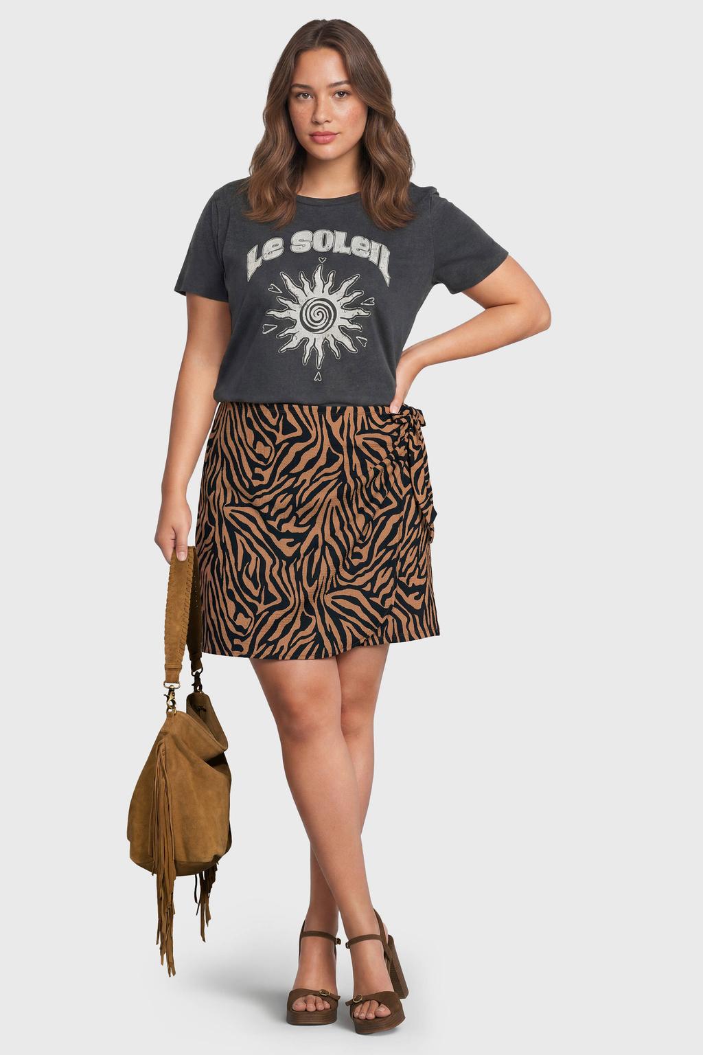 Zwart en donkerblauwe dames ONLY CARMAKOMA skort van polyester met regular waist en elastische tailleband