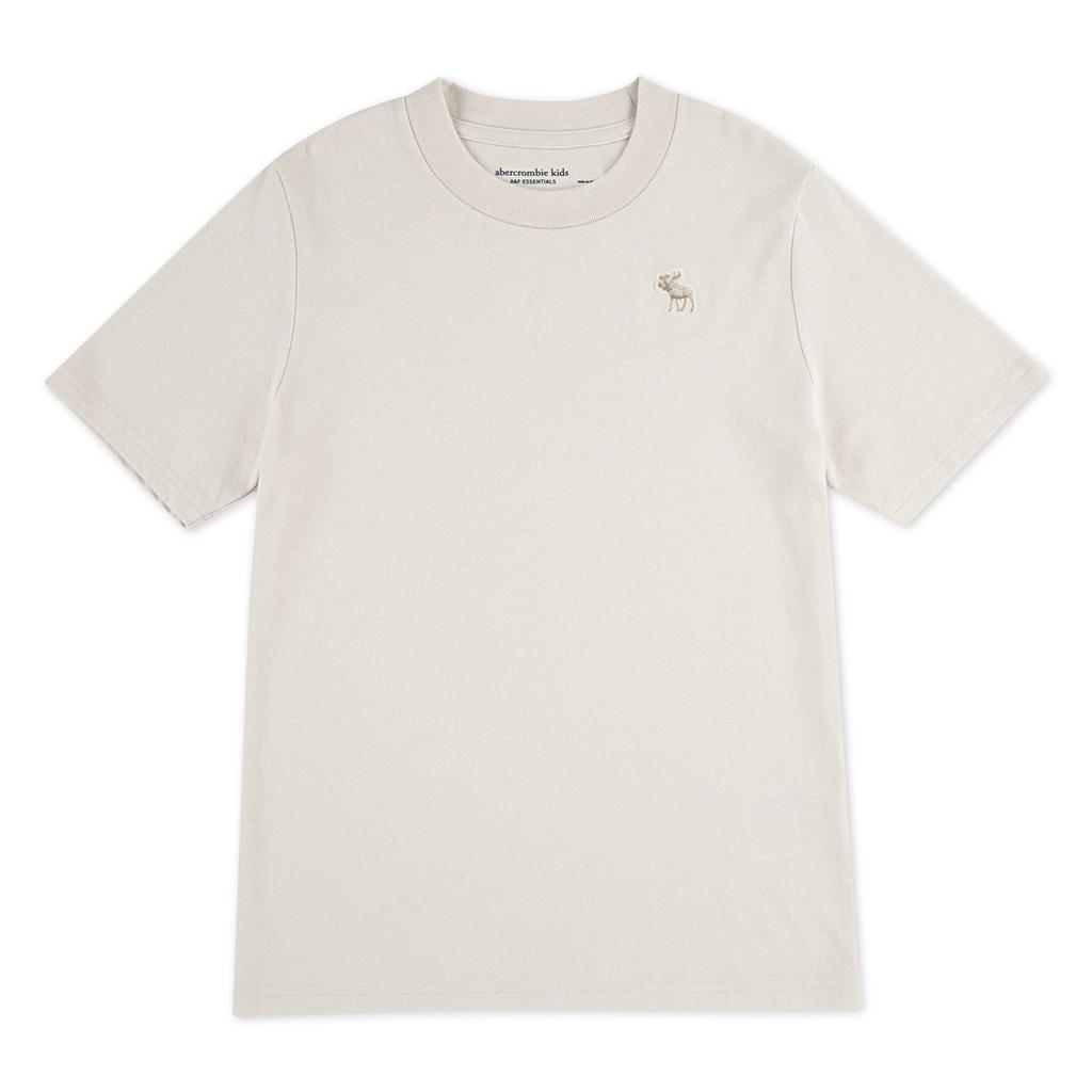Ecru jongens Abercrombie & Fitch jersey T-shirt van katoen met effen, korte mouwen en ronde hals