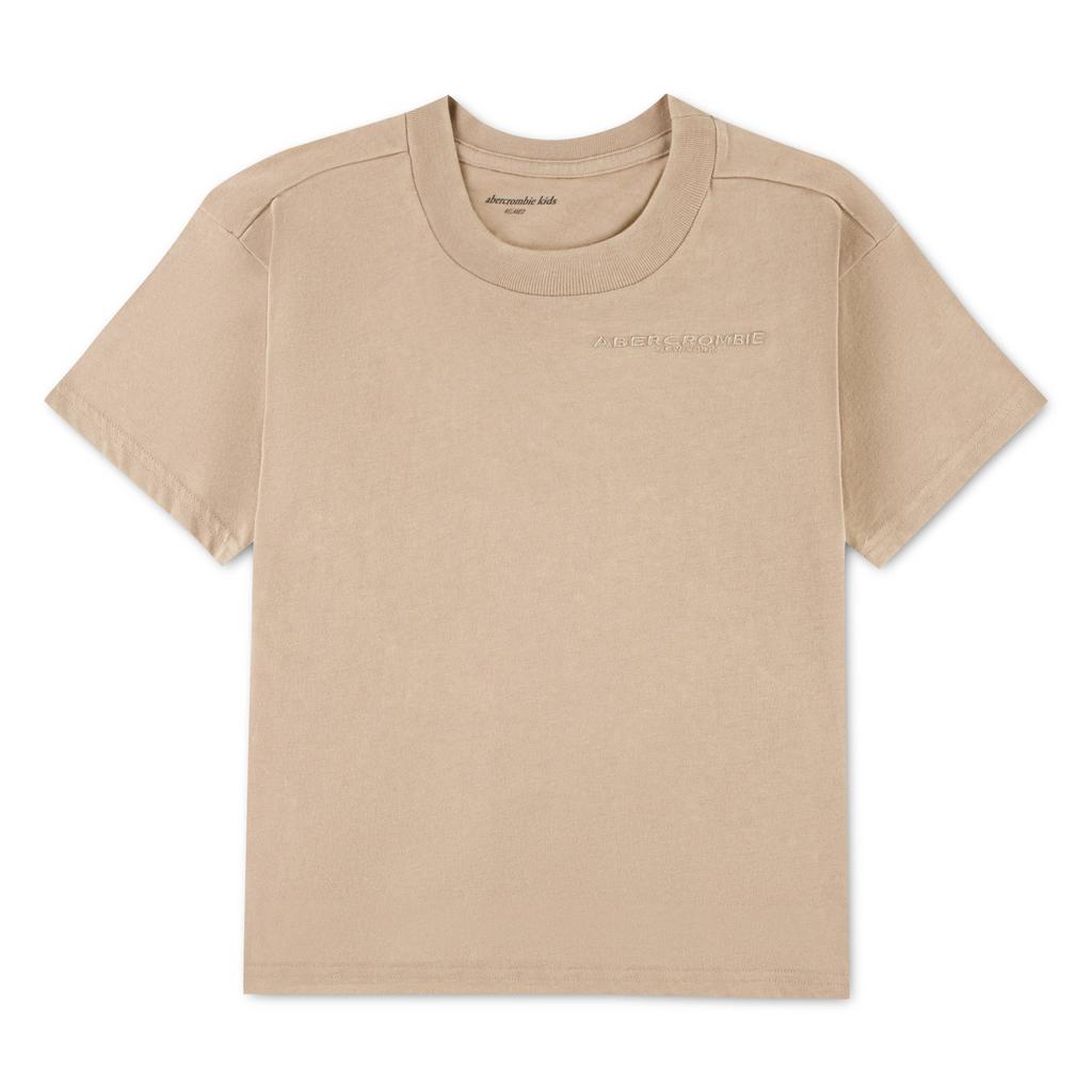 Taupe jongens Abercrombie & Fitch jersey T-shirt met effen, korte mouwen en ronde hals
