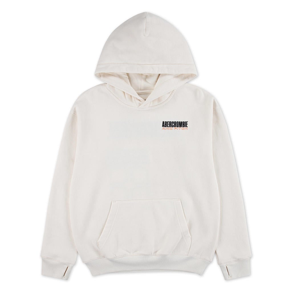 Witte jongens Abercrombie & Fitch hoodie van sweat materiaal met backprint, lange mouwen en capuchon