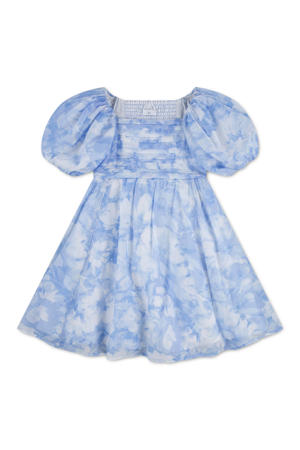 gebloemde zomerjurk lichtblauw