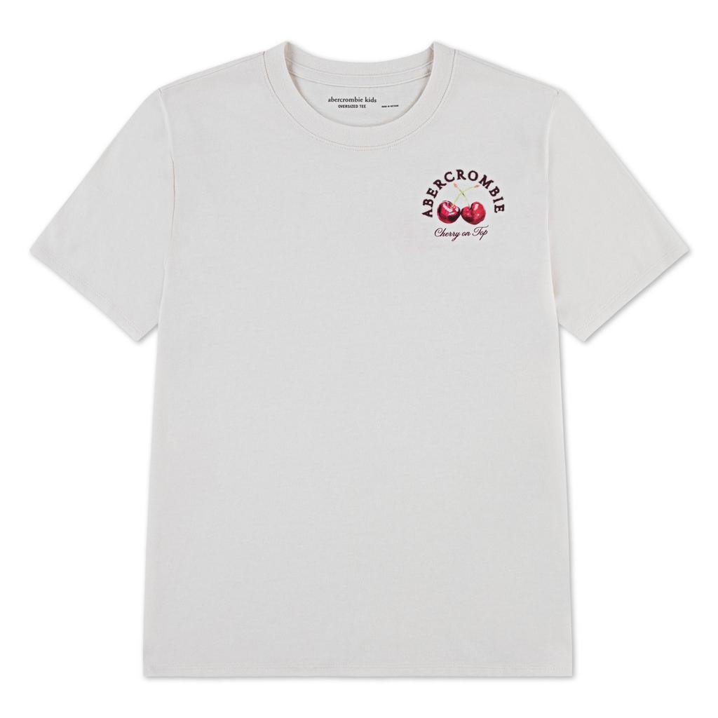 Witte meisjes Abercrombie & Fitch jersey T-shirt van katoen met backprint, korte mouwen en ronde hals