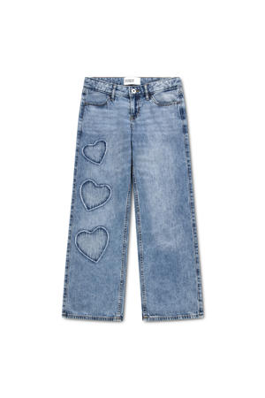 low waist baggy jeans met hartjes medium blue denim