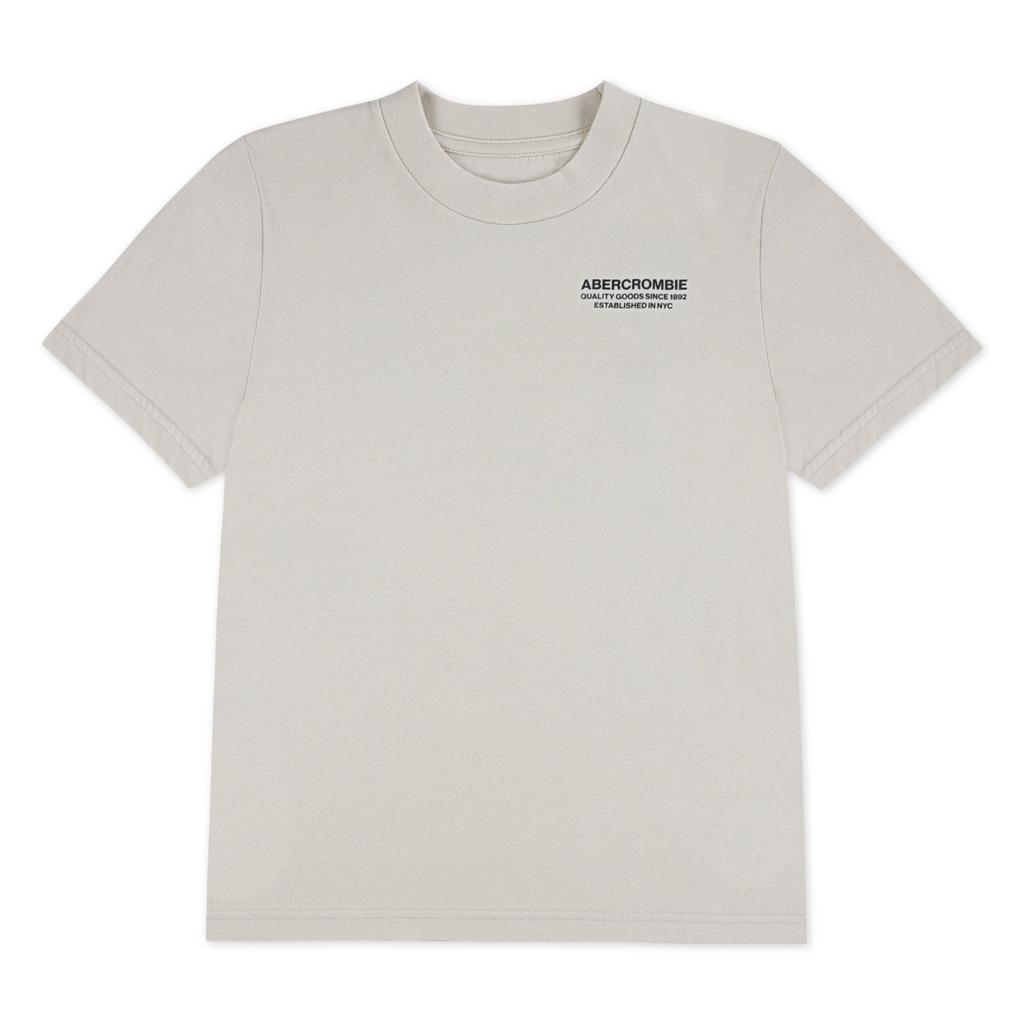 Beige jongens Abercrombie & Fitch jersey T-shirt met backprint, korte mouwen en ronde hals