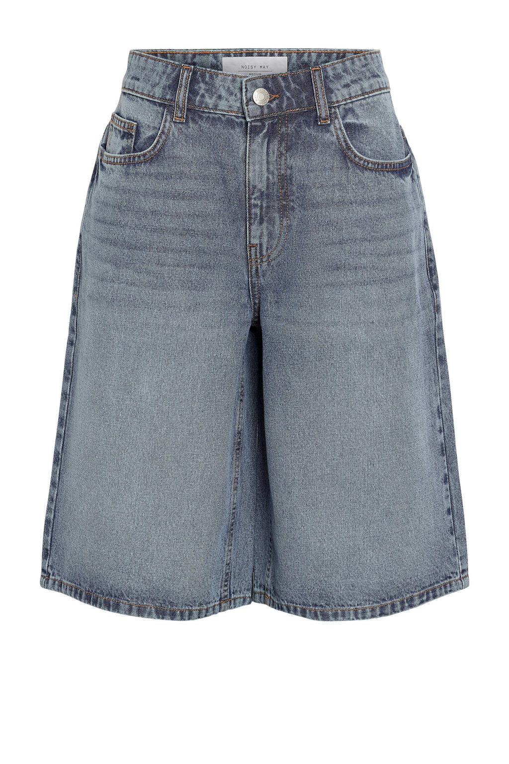 Medium blue denim dames NOISY MAY Curve baggy regular waist bermuda short van denim met rits- en knoopsluiting en effen