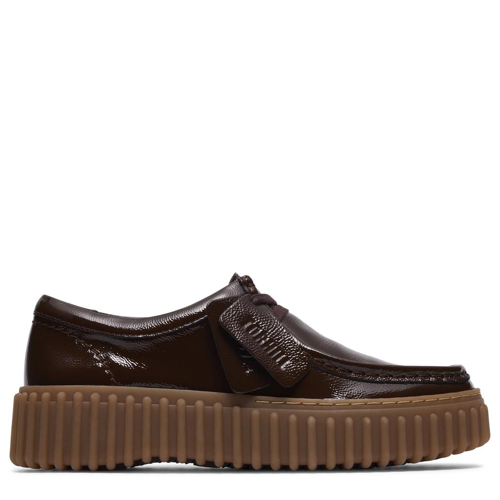 Donkerblauwe dames Clarks Torhill Bee lakleren veterschoenen