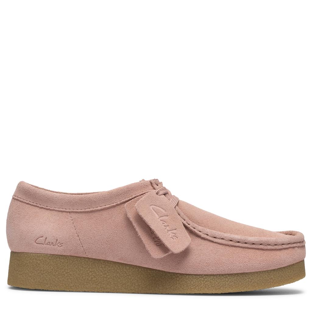 Lichtroze dames Clarks Wallabee evo suède veterschoenen