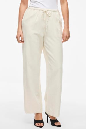 wide leg regular waist casual broek met linnen ecru